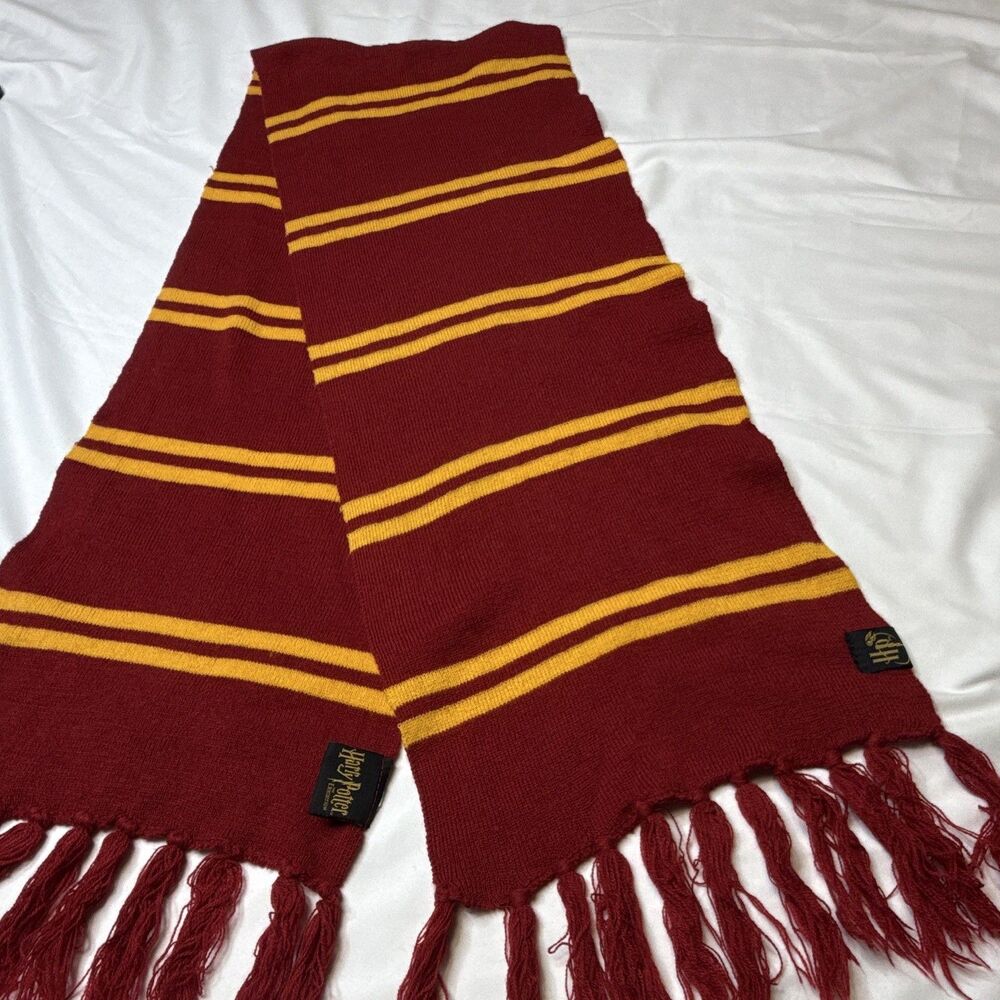 Harry Potter Gryffindor Red & Gold Striped Knit Scarf w/ Fringe HP Logo Tag